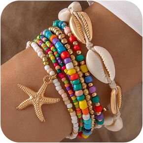 Boho Shell Beaded Bracelet Set for Women Shell Bracelets Stackable Beach Summer Bracelets Cute Beaded Jewelry