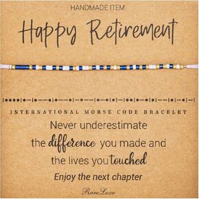 RareLove Retirement Gift for Woman - Happy Retirement Teacher Appreciation Gifts Morse Code Beaded Bracelets for Women Nurse-Navy Blue Golden Pony Beads
