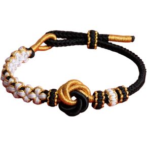 Peach Blossom Knot Bracelet Handmade Woven Tibetan Buddhist Braided Bracelets Adjustable Inspirational Strand Bracelet for Women Men