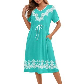 فساتين منزلية للسيدات مع جيوب Moo Moo Lightgown Short Sleeve Mumu Lounge Cotton Cotton Print Outsh in Saudi Arabia