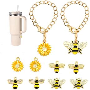 MATOSS Flower Bee Water Bottle Accessories Charm Compatible with Stanley Cup 30 oz & 40 oz Handle, Personalized Name ID Plate Tag Charm for Simple Modern Tumblers