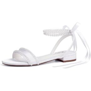 Wedding Flats Pearl Sandals Flat Wedding Shoes for Bride Open Toe Bridal Flats