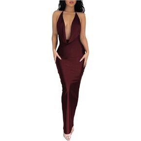 ميليوميا نساء مثير التعادل لتراجع عاجزة ديب الخامس الرقبة الرسن bodycon maxi فستان الحزب النادي