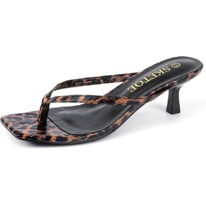 Kitten Heels for Women Square Toe Sandals Flip Flop Heels Thong Sandals Comfortable Summer 2 Inch Heels Sandals