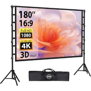 Projector Screen and Stand 180 Inch, LEORFI Outdoor Portable Projector Movie Screen Pull Down, Indoor Projections Screen with Stand 16:9 4K Full HD Support Height Adjustable for Home Theater Camping