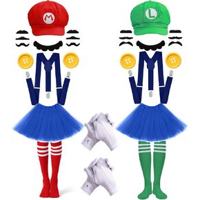 Mari and Lugi Costume Set for Women, Men - Super Bros Hats and Accessories for Adult Halloween Dress-Up Cosplay