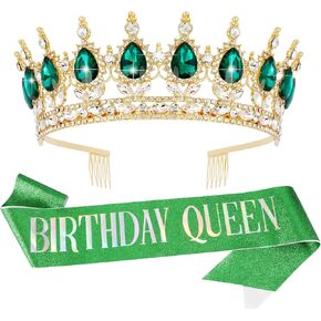 مجموعة عيد الميلاد و SASH مجموعة للنساء - Green Tiara & Queen Sash لزخارف حفلة عيد الميلاد