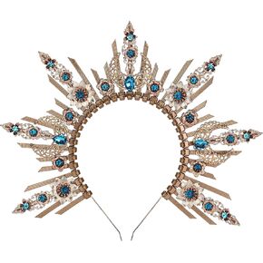 Moon Star Halo Crown - Sunburst Goddess Headband Virgin Mary Sun Headpiece for Women Renaissance Costume Halloween