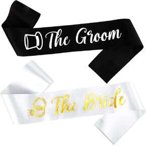 Bride and Groom Sash Just Married Sash The Bride Sash The Groom Sash Bachelorette Party Favors Just Engaged Sash Bridal Sash Engagement Gifts Black White