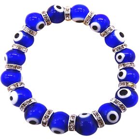 COLORFUL BLING Turkish Evil Eye Glass Bead Stretch Bracelet Crystal Strand Hamsa Protection Amulet Fatima Hamsa Hand Charm Lucky Handmade Amulet Jewelry for Women Men
