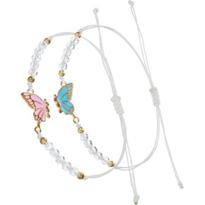 2 PCS BFF Bracelets Butterfly Matching Bracelets Adjustable Friendship Bracelets Braided Rope Butterfly Bracelet, Best Friend Bracelet Strand Butterfly Bracelets for Women Couples