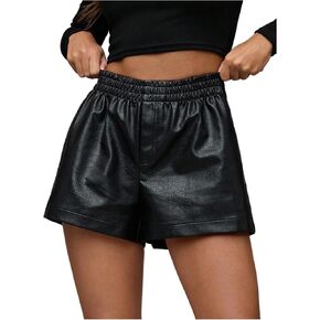 Verdusa Women's PU Leather Shorts Elastic Waist Loose Mini Shorts