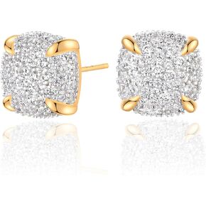 Gold Stud Earrings for Women 14K Gold Plated S925 Sterling Silver Post Hypollergenic Cubic Zirconia Oval Earrings Gold Jewelry