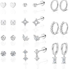 Staligue Tiny Hypoallergenic Surgical Steel Earrings for Women Men 14K Gold Plated Flat Back Stud Earrings for Sensitive Ears 20G Gold Flatback Stud Hoop Cartilage Earring Set for Multiple Piercing