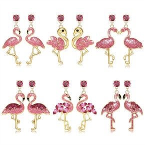 Glitter Flamingo Earrings Pink Flamingo Friendly Earrings for Women Cute Tropical Bird Animal Dangle Earrings Studs Fun Beach Vacation Earrings Boho Hawaiian Summer Holiday Jewelry