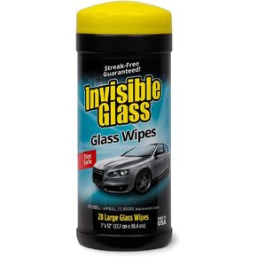 Invisible Glass 90166 Large Glass Cleaning Wipes for Streak-Free Windows, Mirrors, and Glass, Lint-Free, Ammonia-Free, Tint-Safe, for Home and Auto, Canister, 28 Wipes, Pack of 1