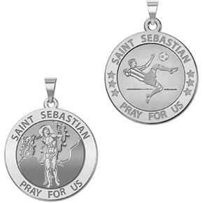PicturesOnGold.com Soccer - Saint Sebastian Doubledside Sports Religious Medal - 2/3 Inch Size of Dime, Sterling Silver