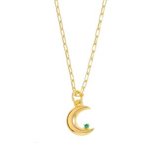 YoTreasure Cresent Moon Charm with Natural Emerald Pendant Solid 14K Gold Plated Over 925 Sterling Silver Necklace