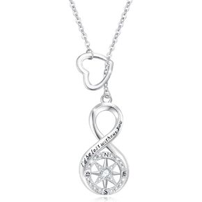 OHAYOO Compass Pendant Necklace 925 Sterling Silver I'd be Lost without You Compass Jewelry Gift For Wife Girlfriend, Valentines Day, Anniversary, Graduation