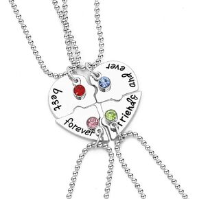 coadipress BFF Best Friend Necklace for 4 Personalized Rhinestone Matching Heart Shape Pendant Best Friend Forever and Ever Friendship Puzzle Stitching Necklace