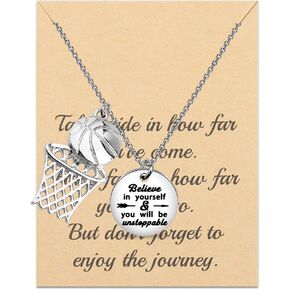 FUSTMW Basketball Necklace Basketball Hoop Pendant Basketball Lover Players Gifts Basketball Jewelry Team Gifts (Believe in yourself)