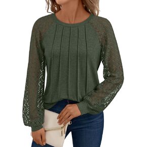 AUTOMET Long Sleeve T-Shirts Womens Tops Lace Blouse Fall Outfits Crew Neck Dressy Casual Work 2025 Fashion Comfy Clothes