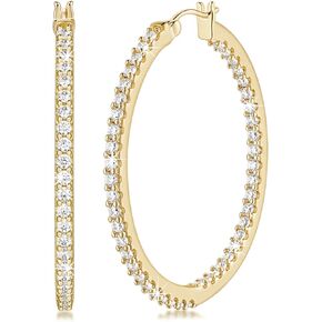 NICRET Hoops 14K Gold Hoop Earrings for Women Dual CZ Hoops Earring for Women 42mm Big Hoop Earrings Gold Jewelry Gifts