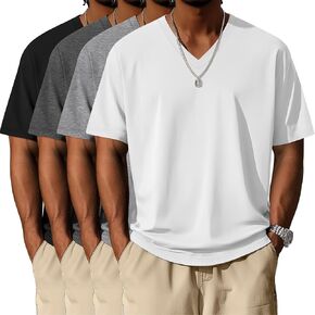 Neer 4 Pack Men's Big and Tall V Neck T-Shirts Casual Short Sleeve Cotton Tee Shirt Plus Size Summer Basic Tops