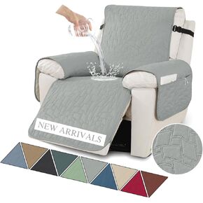 XINEAGE 100% Waterproof Recliner Chair Covers with Elastic Straps, Nonslip Reclining Couch Covers Washable Recliner Couch Cover with Pockets Furniture Protector for Pets Dogs (Coffee, 23")