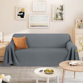 TAOCOCO Couch Covers for Pets Heavy Duty Couch Covers for 3 Cushion Couch Sectional Sofa Covers Durable Furniture Covers for Dogs, Kids, Washable Sofa Slipcovers with Tassels (71''x118'' Dark Grey)