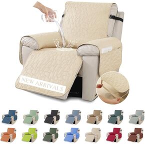 XINEAGE 100% Waterproof Recliner Chair Covers with Elastic Straps, Nonslip Reclining Couch Covers Washable Recliner Couch Cover with Pockets Furniture Protector for Pets Dogs (Coffee, 23") in Kuwait