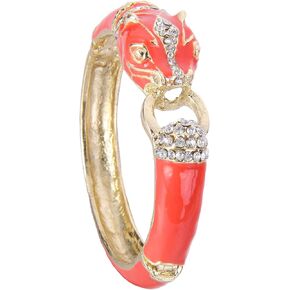 EVER FAITH Austrian Crystal Enamel Vintage Inspired Leopard Animal Bangle Bracelet Gold-Tone