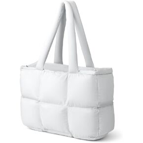 Puffer Tote Bag for Women, Large Quilted Puffy Handbag Lightweight Satchel Purse for Work Travel Gym Shop