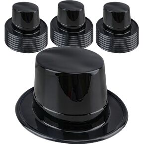 24 Pcs Adult Black Top Hats Bulk Plastic Magician Hat Dress Up Hat Party Top Hat for Men Women Birthday Costume Party Supplies