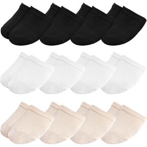 12 Pairs Half Socks for Women, Non Skid Toe Topper Socks Women Invisible Toe Covers for Women Elastic Women's No Show Socks for Shoes (White, Black, Tan)
