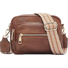 FOXLOVER Small Crossbody Bags for Women Multi-Pocket Satchel Vegan Leather Shoulder Handbags with Colored Wide Strap