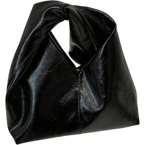 GORGLITTER Women's Clutch Bags Metallic Twist Ruched Top Handle Bag PU Leather Handbags