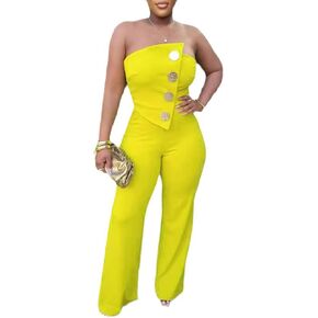 Women Elegant Wide Leg Jumpsuits Off Shoulder Sleeveless Loose Straight Leg Pants Rompers in Saudi Arabia