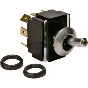 Sierra International TG23020 Satin Chrome On-Off-On DPDT Toggle Switch with Matching Retaining Ring, White/Red