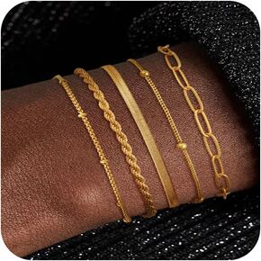 Silver/Gold Bracelets for Women,Sterling Silver/14K Gold layered Tennis Paperclip Link Bracelet Hypoallergenic Jewelry Gifts for Women
