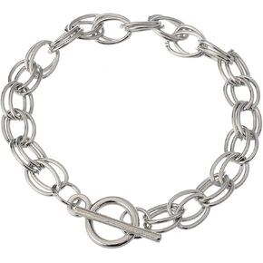 Rubyca 20pcs تبديل المشبك سحر اللون الفضي سوار رولو سلسلة التواصل البيضاوي مزدوج 61 سم المجوهرات DIY