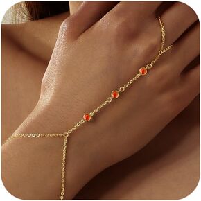Gold Bracelets for Women, Hand Chain Trendy Birthstone Ring Bracelet Cubic Zirconia 14K Gold Plated Gold Jewelry Non Tarnish Summer Adjustable Body Chains Jewelry for Her Gifts in Kuwait