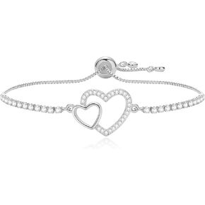 Dainty 14k Gold/Silver Plated Heart Bracelet for Women - Adjustable Chain Link