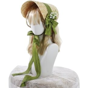 Vintage Women's Victorian Tea Party Sun Hat Lolita Girls Lily of The Valley Flowers Straw Hat Beige