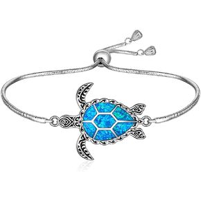 Turtle Bracelet Blue Opal Sea Turtle Bracelet for Women Sterling Silver Adjustable Ocean Hawaiian Beach Turtles Jewelry Birthday Christmas Gifts