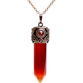 Bivei Retro Antique Brass Chakra Necklace Hexagonal Prism Gemstone Quartz Crystal Stone Pendant