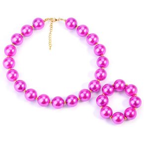 Bling Bling Fancy Plain Chunky Bubblegum Beaded Necklace and Bracelet Set with Gift Box.