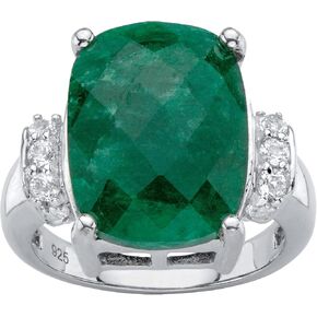 PalmBeach Sterling Silver Emerald Cut Genuine Green Emerald and Round Genuine Tanzanite Ring Sizes 6-10