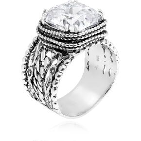 Jean Rachel Jewelry 925 Sterling Silver & 14k Flaged Silver Flated Ring - Luck Braid Leaf with Zirconia Cubic Zirconia Vintage Design - Hypoallergenic ، Lead & Nickel Free Rings Rings for Women