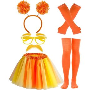 Hikkcos Orange and Yellowe Tutu Costume Yellow Mustache and Eyebrows Set Furry Character Costume Accessories for Book Week Halloween Party